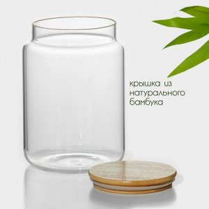 Банка для сыпучих продуктов BellaTenero «Эко», 3 л, 14.5*21 см, с бамбуковой крышкой, стекло, прозрачная