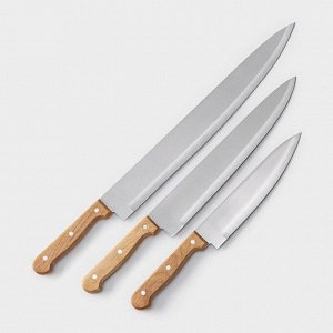 Набор кухонных ножей Доляна «Поварская тройка», 3 предмета: лезвие 19 см, 22 см, 23 см, ручка деревянная