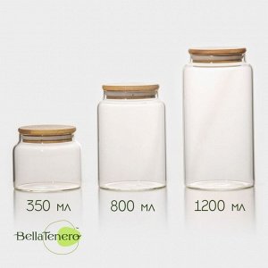 Банки для сыпучих продуктов BellaTenero «Эко», 3 предмета: 350/800/1200 мл, с бамбуковой крышкой, стекло, прозрачная