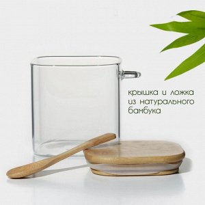 Банка для хранения с ложкой BellaTenero «Эко» 750 мл, 10x11 см, с бамбуковой крышкой, стекло