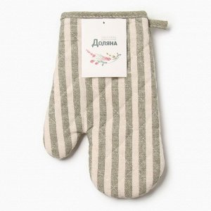 Варежка-прихватка «Доляна. Полоса», зелёная, 25x17 см, 50% п/э, 50% хлопок