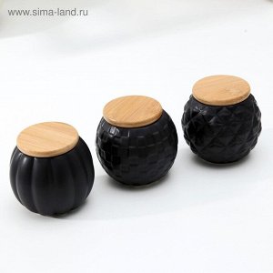 УЦЕНКА Набор банок керамических «Эстет», 3 предмета: 280 мл, цвет чёрный