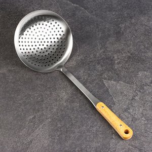Шумовка для казана Шафран, 45 см, диаметр 18.5 см, деревянная ручка, металл