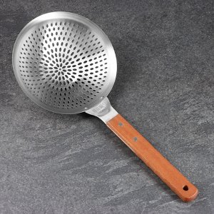 Шумовка для казана Шафран, 48 см, диаметр 22 см, узбекская, деревянная ручка, металл
