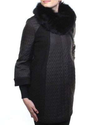 A16002 BLACK Пальто демисезонное женское (синтепон 100 гр., натуральный мех лисицы)