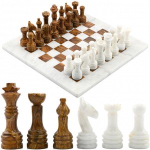 Шахматы из белого мрамора и оникса 250*250мм уп.бархат