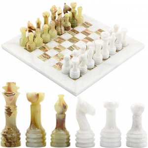 Шахматы из мрамора белого и оникса зелёного (250*250мм) уп. бархат