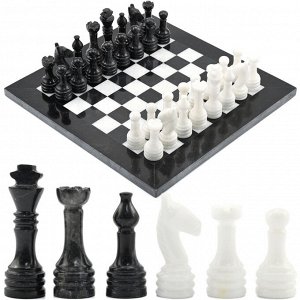 Шахматы из оникса черного с белым мрамором 250*250мм уп.бархат