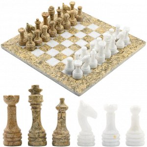 Шахматы из ракушечника и мрамора белого (250*250мм) уп. бархат