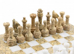 Шахматы из ракушечника и мрамора белого (250*250мм) уп. бархат
