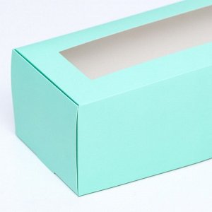 Коробка складная с окном под рулет, зеленая, 26 х 10 х 8 см. Кондитерская упаковка
