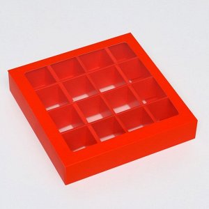 Коробка для конфет, 16 шт, красная , 17,7 х 17,7 х 3,8 см