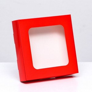 Коробка самосборная с окном красная, 13?13?3 см