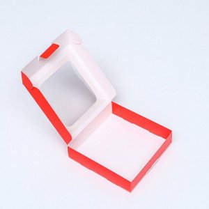 Коробка самосборная с окном красная, 13?13?3 см