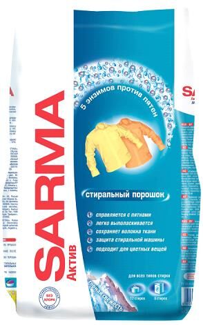 Сарма Актив порошок д/стирки универс. 1шт 800гр. мягк.уп. горная свежесть / 16шт / 01025 / 010250 Код: 0240800410