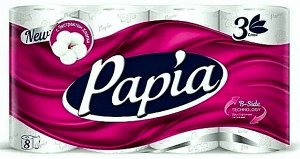 Туалетная бумага Papia без аромата 3 слоя 8 рулонов