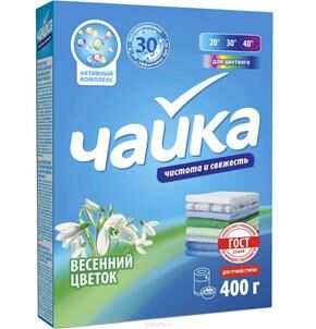 Чайка Весенний цветок порошок стиральный 400гр. руч.стир. чистота и свеж. д/в тип.белья карт./уп 1шт / 18шт / 80538 / 003055 Код: 3550021710