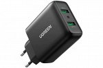 Устройство зарядное USB-A QC 3.0 36W Fast Charger EU, черное Ugreen