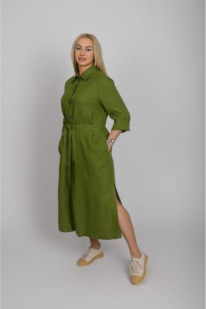 Новый лен Платье-рубашка - 094Л Зелёный