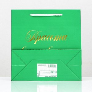 Пакет подарочный «Красота вдохновляет», зелёный, с тиснением, 22.5x23x10 см