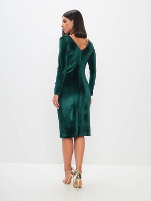 Платье-футляр изумрудного цвета длины миди с V-образным вырезом на спинке