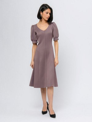 1001 Dress Платье цвета мокко длины миди с круглым вырезом и короткими рукавами