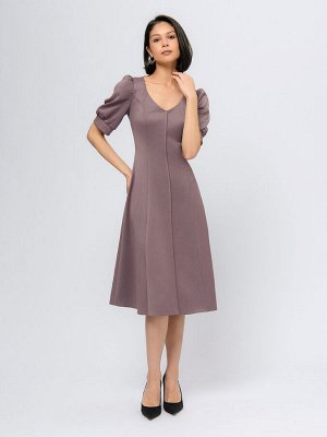 1001 Dress Платье цвета мокко длины миди с круглым вырезом и короткими рукавами