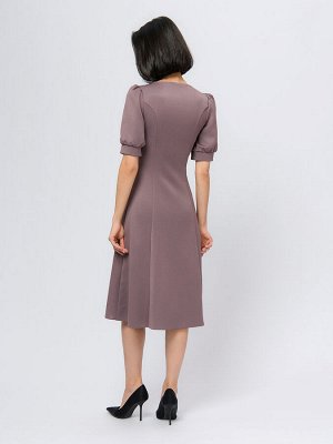 1001 Dress Платье цвета мокко длины миди с круглым вырезом и короткими рукавами