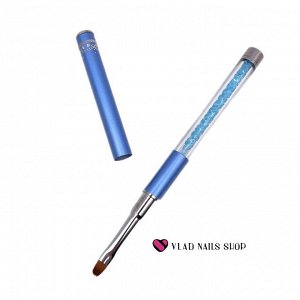 Кисть для геля овальная голубая ручка с кристаллами №4