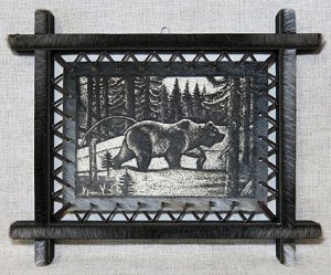 Картина на шкуре байкальской нерпы - Медведь