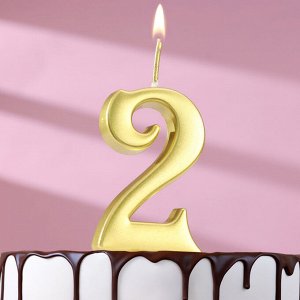Свеча в торт «Цифра 2», 5.3 см, золотая