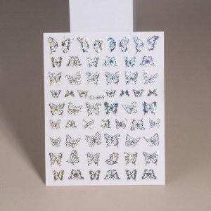 Наклейки для ногтей «Сияющие бабочки», металлизированные, голография, цвет серебристый