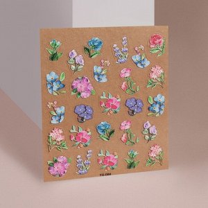 Наклейки для ногтей «Цветочный сад», объёмные, разноцветные