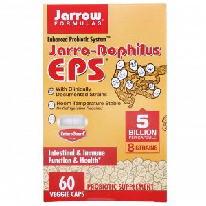 Пробиотики Jarrow Formulas, Jarrow-Dophilus EPS, 60 овощных капсул. Стабильность при комнатной температуре -. холодильник не требуется!
8 благотворных пробиотических штаммов
Энтеросолюбильная оболочка