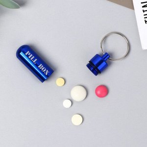 Таблетница-брелок Pill box, синяя, 1,4 х 5,2 см