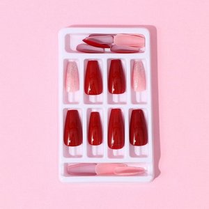 Накладные ногти «Страсть», 24 шт, клеевые пластины, форма балерина, цвет глянцевый красный/розовый/серебристый