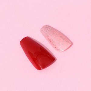 Накладные ногти «Страсть», 24 шт, клеевые пластины, форма балерина, цвет глянцевый красный/розовый/серебристый