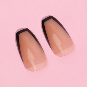 Накладные ногти «Franch», 12 шт, с клеевыми пластинами, форма балерина, цвет бежевый/чёрный