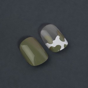 Накладные ногти «Хакки», 12 шт, с клеевыми пластинами, форма мягкий квадрат, цвет зелёный/белый
