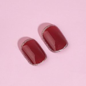 Накладные ногти «Wine», 12 шт, с клеевыми пластинами, форма мягкий квадрат, цвет бордовый/серебристый
