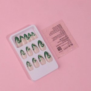 Накладные ногти «Pattern», 24 шт, с клеевыми пластинами, форма миндаль, цвет молочный/зелёный