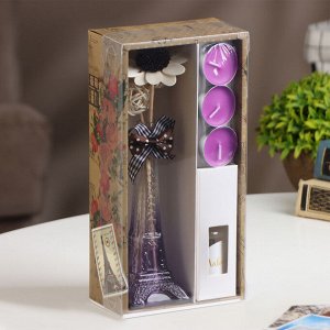 Набор подарочный "Эйфелева башня"(ваза,палочки с декором,свечи,аромамасло),лаванда,