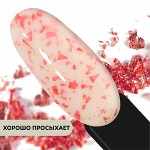 Гель лак для ногтей, молочный, с поталью, 3-х фазный, 8мл, LED/UV, цвет белый/красный (12)