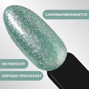 Гель лак для ногтей, с блёстками, 3-х фазный, 8 мл, LED/UV, цвет зелёный (023)