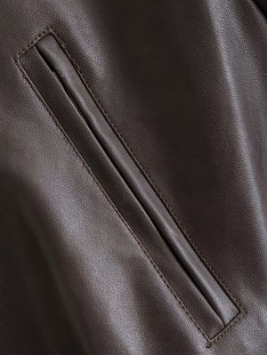 Женская куртка из эко кожи, на молнии, цвет темно-коричневый