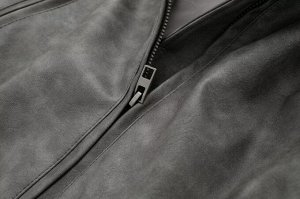 Женская куртка- бомбер из искусственной кожи, цвет серый