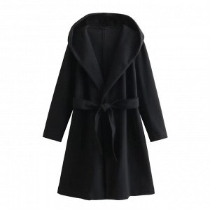 Женское пальто с капюшоном, цвет черный