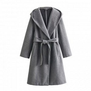 Женское пальто с капюшоном, цвет серый