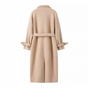 Женское пальто с поясом, цвет бежевый