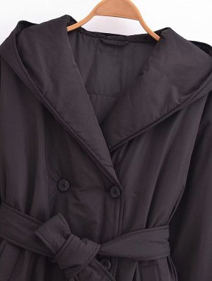 Женская удлиненная куртка с капюшоном, цвет черный